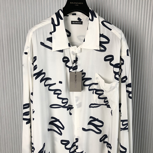 バレンシアガ シャツ BALENCIAGA 新しいスクリブルシルクプリントロングスリーブシャツ