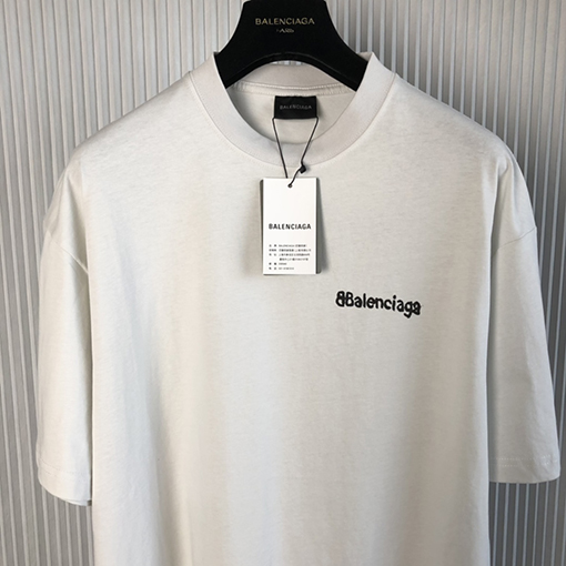 バレンシアガ 半袖Tシャツ コピー BALENCIAGA ミニ文字プリントラウンドネック半袖Tシャツ