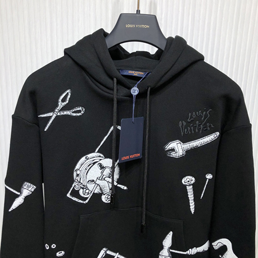 ヴィトン パーカーコピー ツールパターン 刺繍フード付きスウェットTシャツ