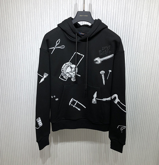 ヴィトン パーカーコピー ツールパターン 刺繍フード付きスウェットTシャツ