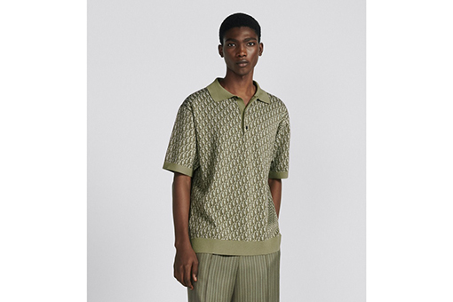 ディオール 半袖Tシャツ Oblique 編み提花襟付きPOLO Tシャツ