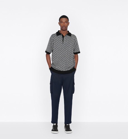 ディオール 半袖Tシャツ Oblique 編み提花襟付きPOLO Tシャツ