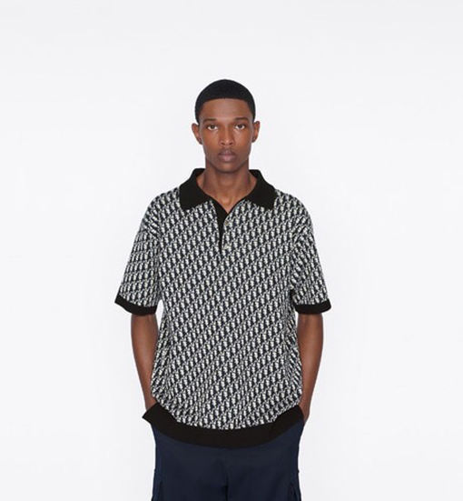 ディオール 半袖Tシャツ Oblique 編み提花襟付きPOLO Tシャツ