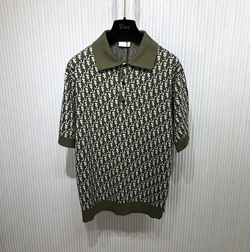 ディオール 半袖Tシャツ Oblique 編み提花襟付きPOLO Tシャツ