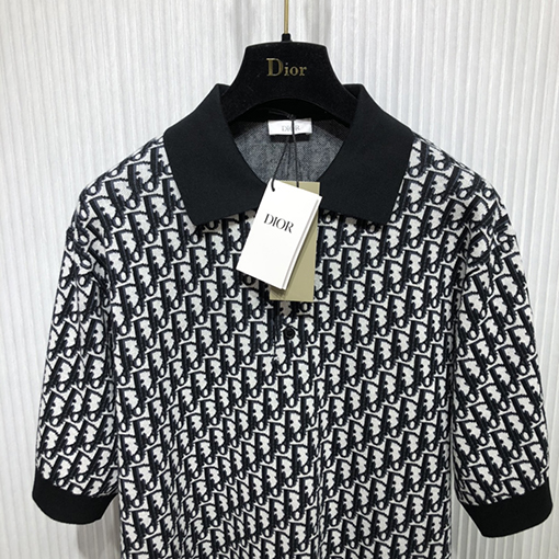 ディオール 半袖Tシャツ Oblique 編み提花襟付きPOLO Tシャツ