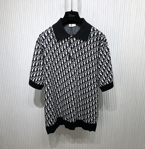 ディオール 半袖Tシャツ Oblique 編み提花襟付きPOLO Tシャツ