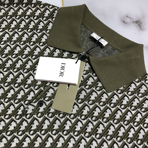 ディオール 半袖Tシャツ Oblique 編み提花襟付きPOLO Tシャツ