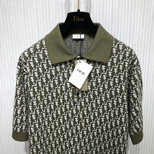 ディオール 半袖Tシャツ Oblique 編み提花襟付きPOLO Tシャツ