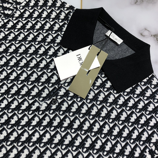 ディオール 半袖Tシャツ Oblique 編み提花襟付きPOLO Tシャツ