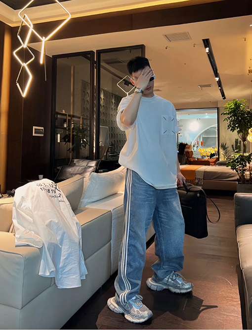 バレンシアガ x アディダス コラボ adidas x balenciaga トリプルストライプワイドレッグデニムパンツ