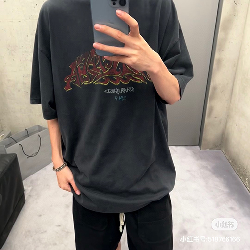 バレンシアガ 半袖Tシャツ  インクジェットスプレーペイント柄ショートスリーブ 3色