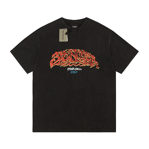 バレンシアガ 半袖Tシャツ  インクジェットスプレーペイント柄ショートスリーブ 3色