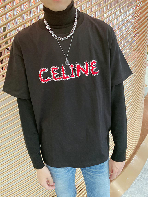 セリーヌ 半袖Tシャツスーパーコピー CELINE レッドロゴプリント シンプル
