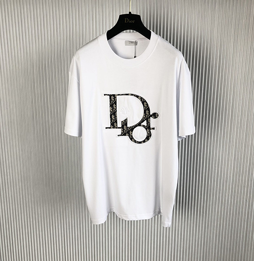 ディオール 半袖Tシャツ  老花柄と文字プリントの新作半袖Tシャツ