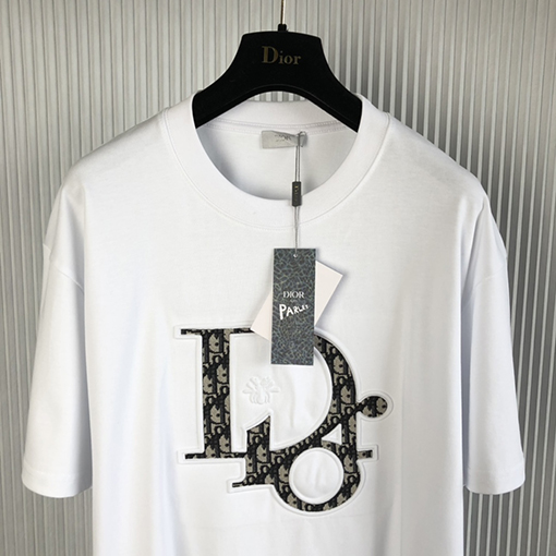 ディオール 半袖Tシャツ  老花柄と文字プリントの新作半袖Tシャツ