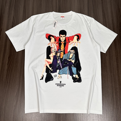 シュプリーム 半袖Tシャツ SUPREME X UNDERCOVER Lupin Tee ルパン三世漫画人物プリントのショートスリーブTシャツ