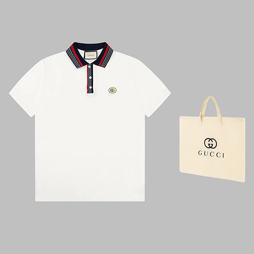 グッチ 半袖Tシャツ コピー GUCCI  ストライプカラーの双Gワンポイントポロシャツ