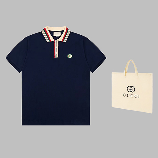 グッチ 半袖Tシャツ コピー GUCCI  ストライプカラーの双Gワンポイントポロシャツ