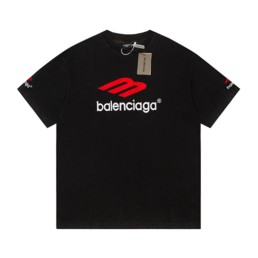 バレンシアガ   ロゴ 刺しゅう加工 ウェザリング ショートスリーブTシャツ
