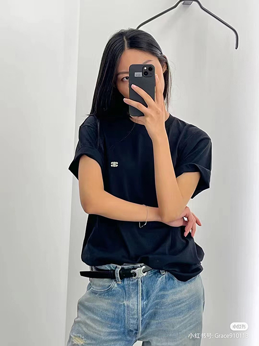 セリーヌ ロゴ 半袖Tシャツ CELINE クラシックロゴ 刺繍ショートスリーブTシャツ