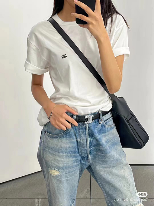 セリーヌ ロゴ 半袖Tシャツ CELINE クラシックロゴ 刺繍ショートスリーブTシャツ