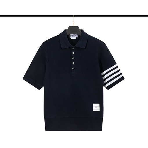 トムブラウン 半袖Tシャツ スーパーコピー THOM BROWNE ワッフル素材ターンダウンカラーショートスリーブ