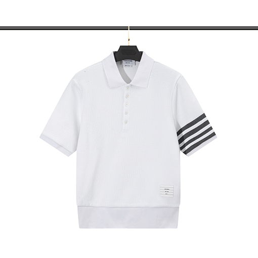 トムブラウン 半袖Tシャツ スーパーコピー THOM BROWNE ワッフル素材ターンダウンカラーショートスリーブ