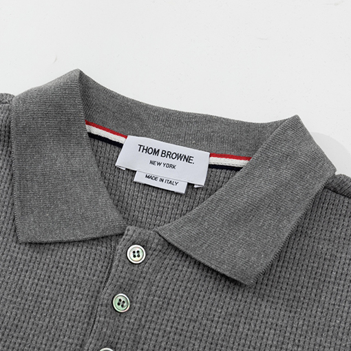 トムブラウン 半袖Tシャツ スーパーコピー THOM BROWNE ワッフル素材ターンダウンカラーショートスリーブ
