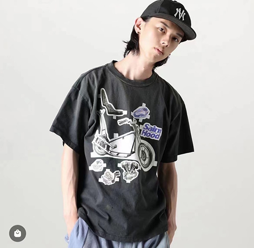 セント マイケル 半袖Tシャツ スーパーコピー SAINT MICHAEL X NEIGHBORHOOD スカルバイクティー