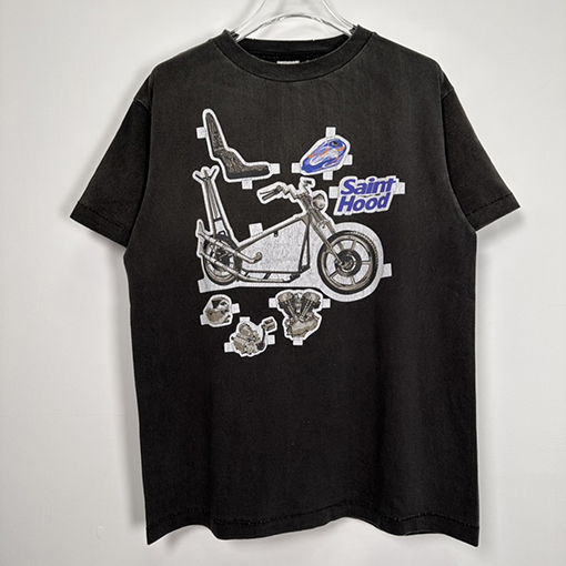 セント マイケル 半袖Tシャツ スーパーコピー SAINT MICHAEL X NEIGHBORHOOD スカルバイクティー