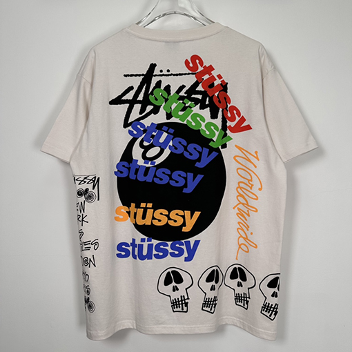 ステューシー 半袖Tシャツ スーパーコピー 夏日系列 グラフィティ ブラック8 ロゴ文字プリントショートスリーブTシャツ