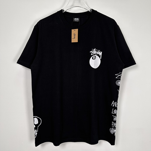 ステューシー 半袖Tシャツ スーパーコピー 夏日系列 グラフィティ ブラック8 ロゴ文字プリントショートスリーブTシャツ