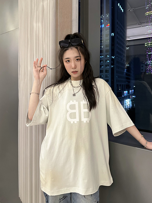 バレンシアガ半袖Tシャツ BALENCIAGA 手描きのダブルBショートスリーブTシャ