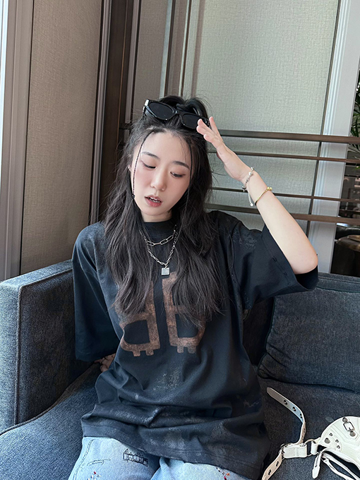 バレンシアガ半袖Tシャツ BALENCIAGA 手描きのダブルBショートスリーブTシャ