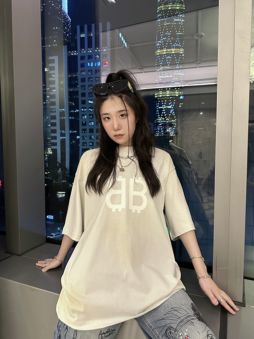 バレンシアガ半袖Tシャツ BALENCIAGA 手描きのダブルBショートスリーブTシャ