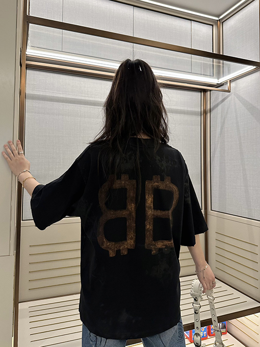 バレンシアガ半袖Tシャツ BALENCIAGA 手描きのダブルBショートスリーブTシャ