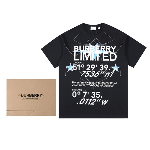 バーバリー半袖Tシャツコピー BURBERRY 星座プリントのコットンワイドシルエット半袖Tシャツ