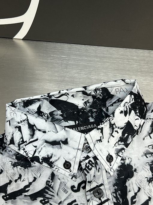 バレンシアガシャツ スーパーコピー BALENCIAGA 新聞プリント半袖シャツ