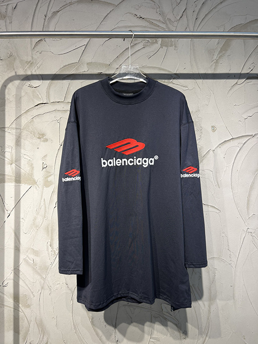 バレンシアガ 長袖  シャツ  BALENCIAGA ロゴ文字刺繍の長袖、色による定染生地、全新Mロゴ刺繍を使用