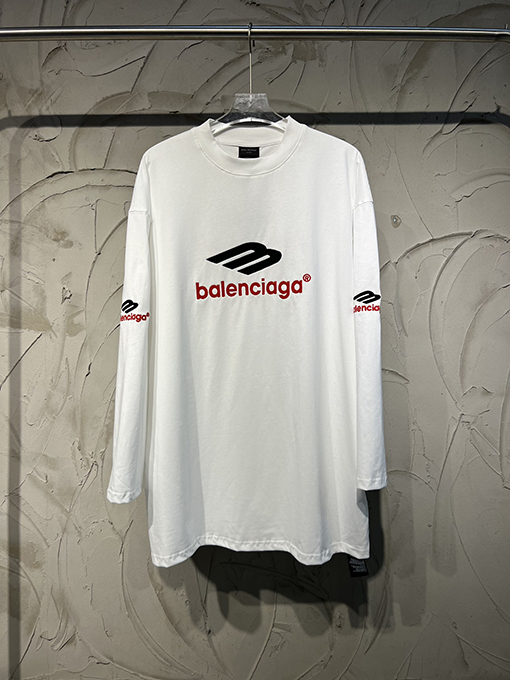 バレンシアガ 長袖  シャツ  BALENCIAGA ロゴ文字刺繍の長袖、色による定染生地、全新Mロゴ刺繍を使用