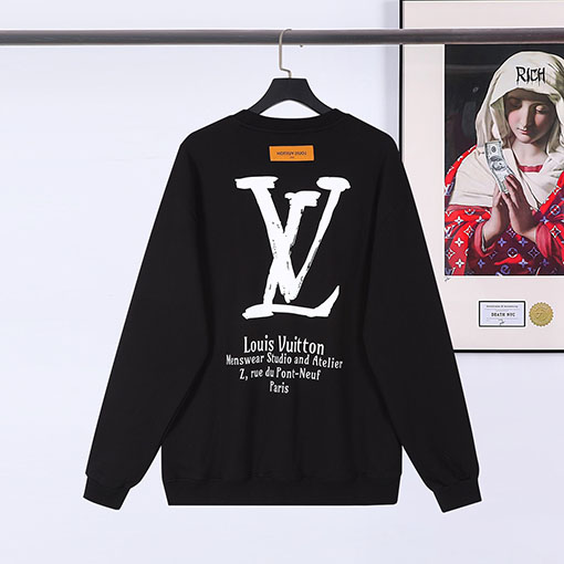 ヴィトン  スウェット Tシャツ ト  ロゴ文字プリントのラウンドネック長袖プルオーバー