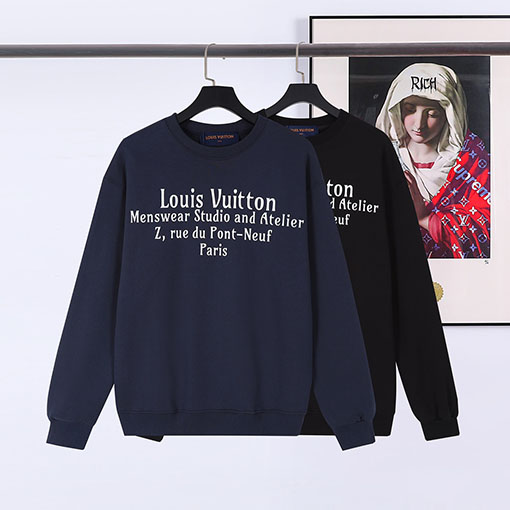 ヴィトン  スウェット Tシャツ ト  ロゴ文字プリントのラウンドネック長袖プルオーバー