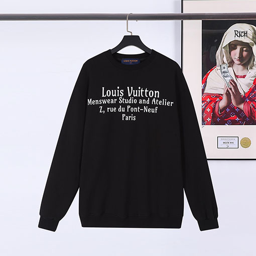 ヴィトン  スウェット Tシャツ ト  ロゴ文字プリントのラウンドネック長袖プルオーバー