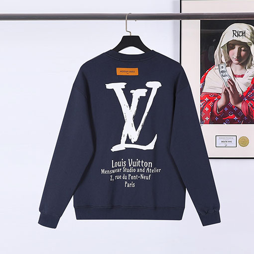 ヴィトン  スウェット Tシャツ ト  ロゴ文字プリントのラウンドネック長袖プルオーバー