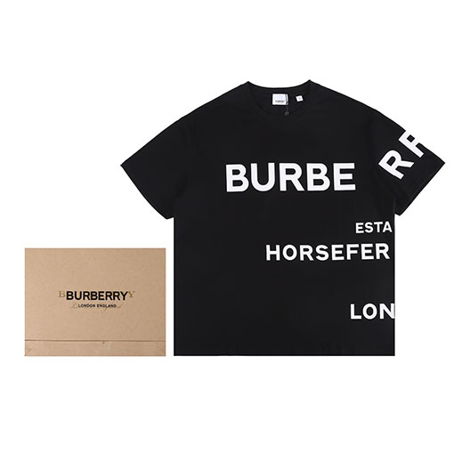 バーバリー半袖Tシャツコピー アシンメトリーなアルファベットワイドフィットホースフェリー大文字ロゴ半袖Tシャツ