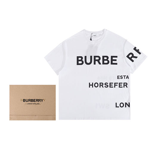 バーバリー半袖Tシャツコピー アシンメトリーなアルファベットワイドフィットホースフェリー大文字ロゴ半袖Tシャツ