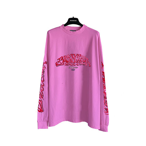 バレンシアガ 長袖 Tシャツコピー BALENCIAGA 火炎グラフィティのロゴ入り長袖Tシャツ ピンク,ネイビー