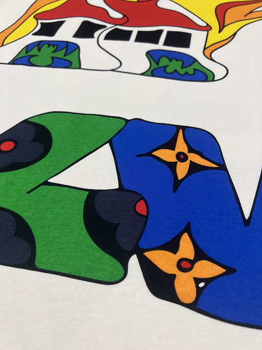 ヴィトン  半袖Tシャツ ヨーロッパランウェイ フレーム  Louis Vuitton 柄炎柄半袖Tシャツ