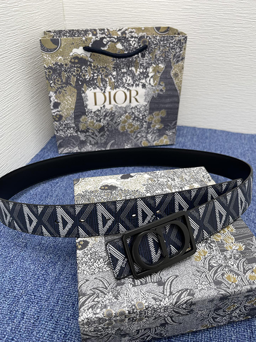 ディオール ベルトコピー DIOR アーカイブ ネイビーブルー CDダイヤモンド パターン ベルト