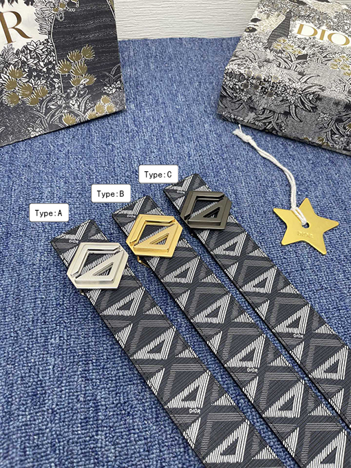 ディオール ベルトコピー DIOR  3.8cmダブルフェイス ネイビーブルー CDダイヤモンド パターン